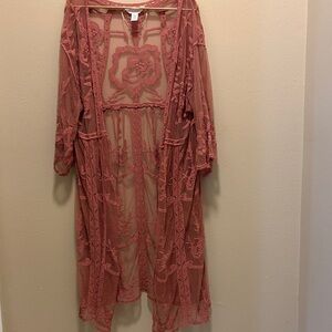 LC Lauren Conrad Sheer Embroidered Tunic - Rust